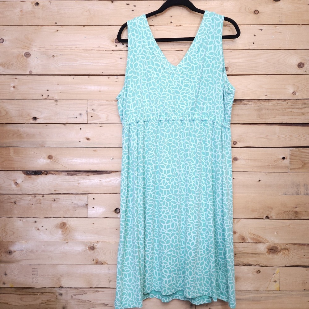 Fresh Produce Dress Wome's 1X Green Geometric Sleeveless Tie Front Beach Casual